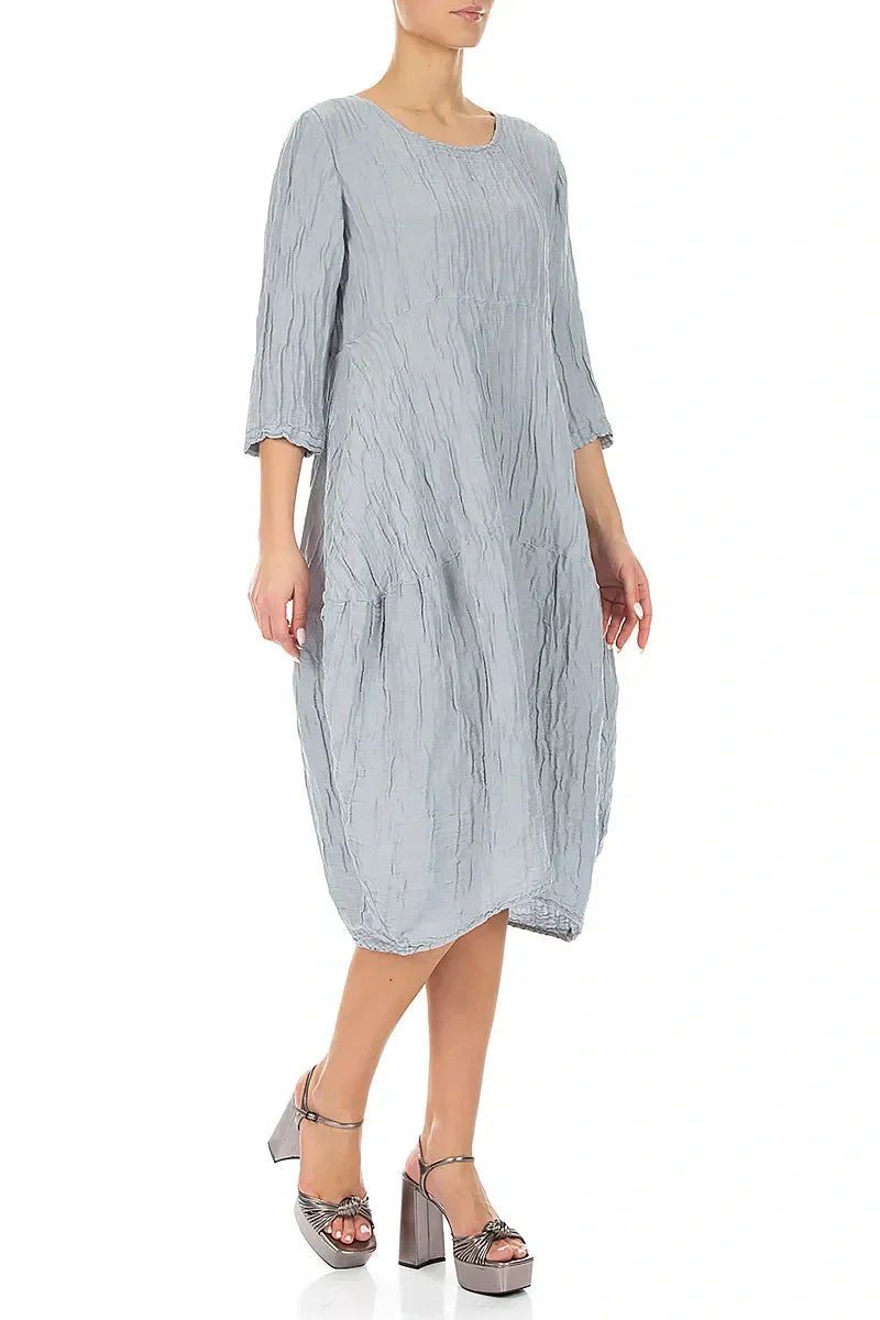 Balloon Crinkled Silver Grey Silk Linen Dress - RUTHERFORD & Co
