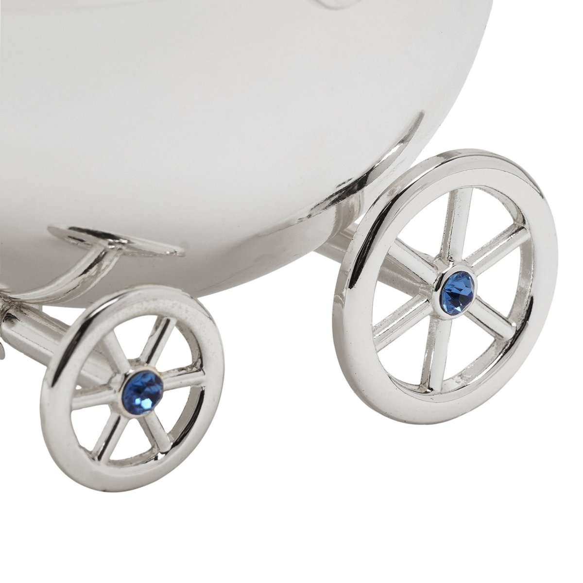 Bambino Silver Plated Pram Money Box Blue - RUTHERFORD & Co