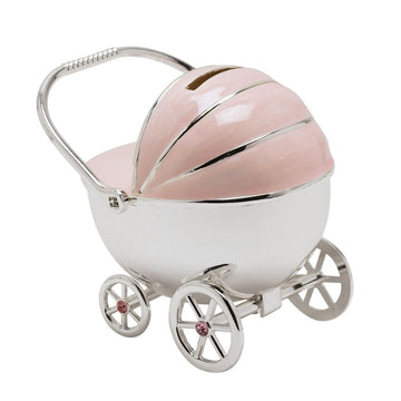 Bambino Silver Plated Pram Money Box Pink - RUTHERFORD & Co