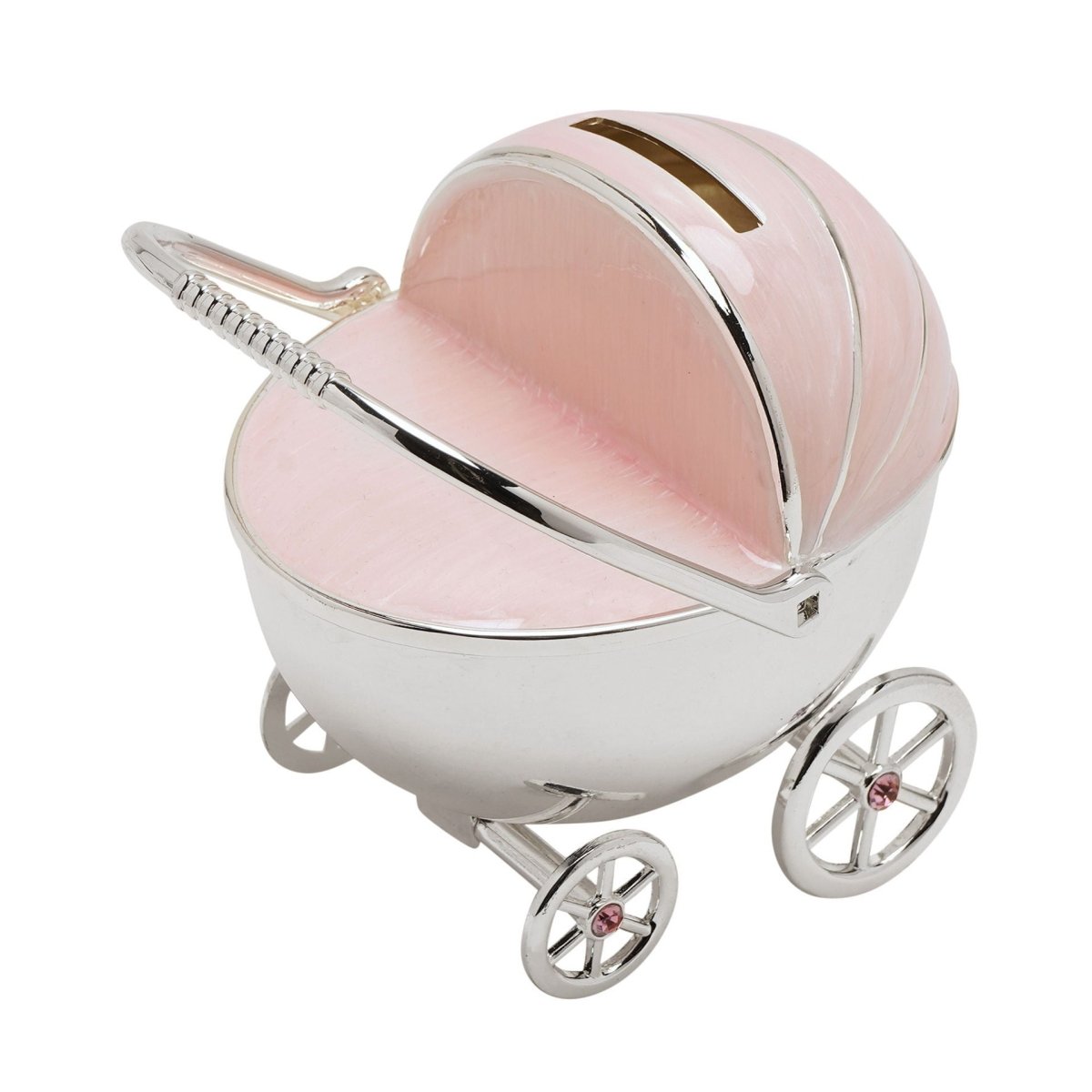 Bambino Silver Plated Pram Money Box Pink - RUTHERFORD & Co