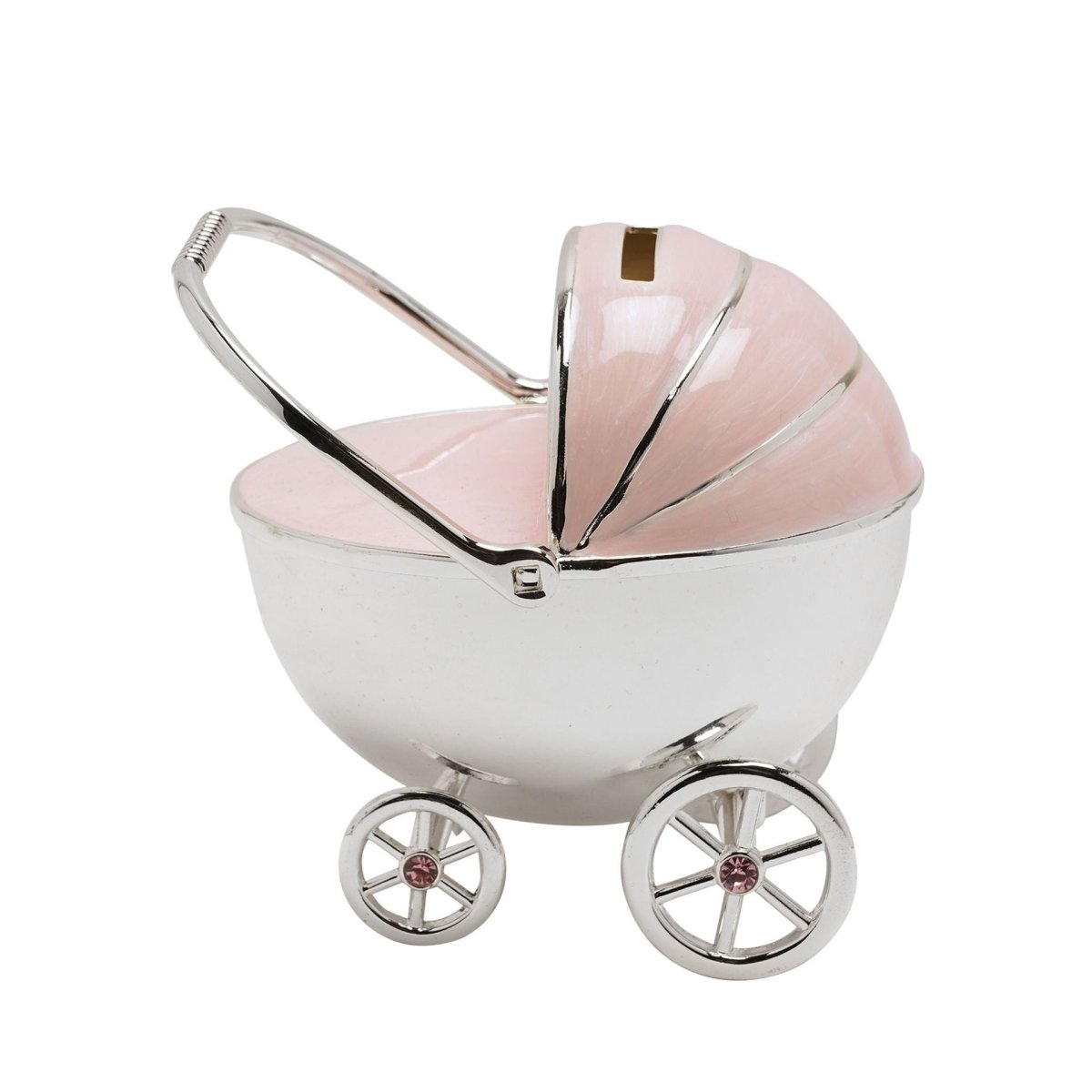 Bambino Silver Plated Pram Money Box Pink - RUTHERFORD & Co