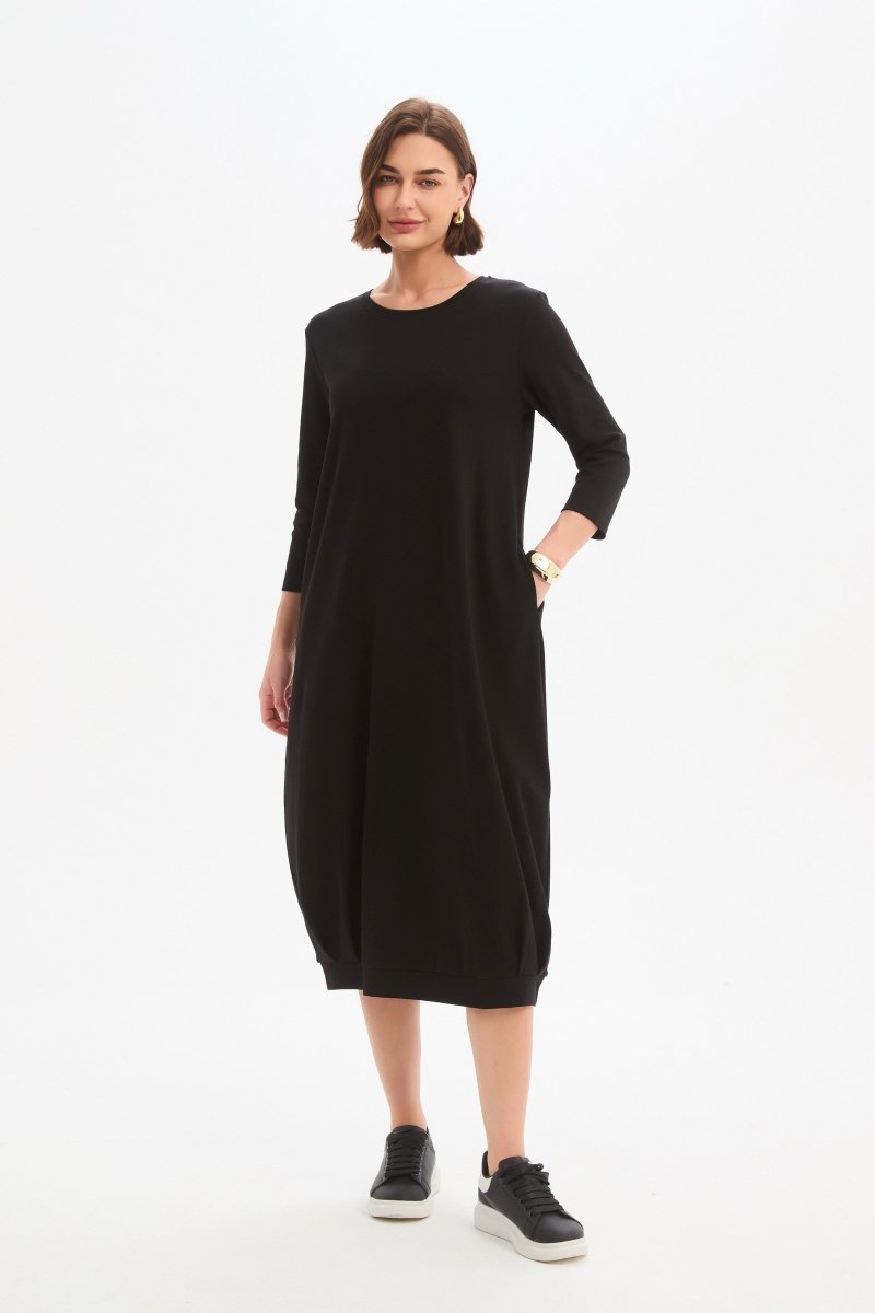 Banded Hem Jersey Dress Black - RUTHERFORD & Co