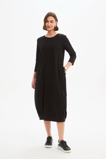 Banded Hem Jersey Dress Black - RUTHERFORD & Co