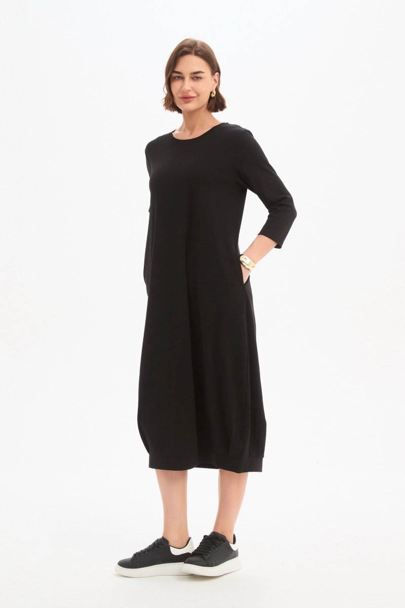 Banded Hem Jersey Dress Black - RUTHERFORD & Co