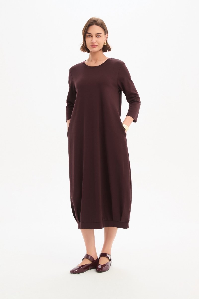 Banded Hem Jersey Dress Mulled Wine - RUTHERFORD & Co