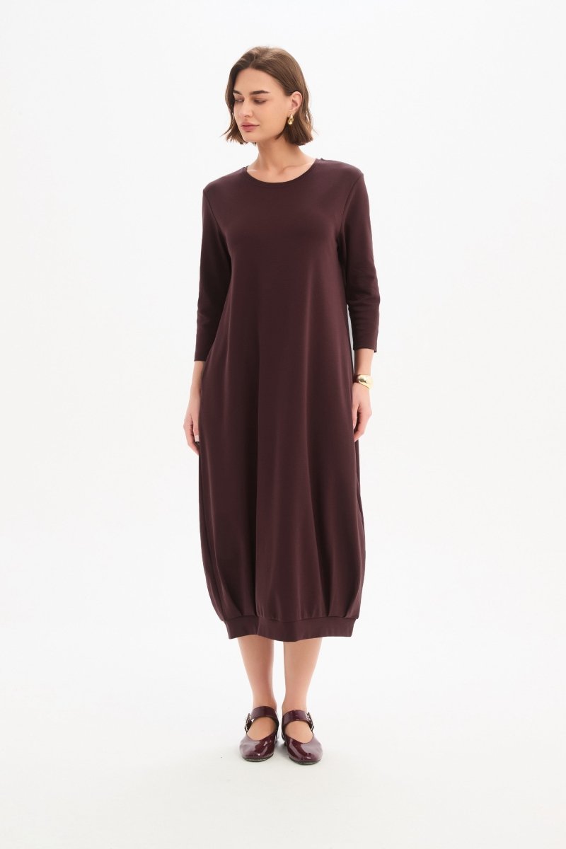 Banded Hem Jersey Dress Mulled Wine - RUTHERFORD & Co