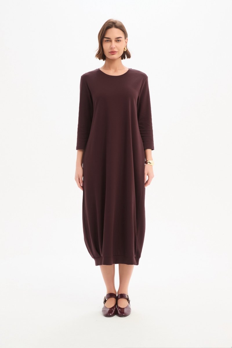 Banded Hem Jersey Dress Mulled Wine - RUTHERFORD & Co