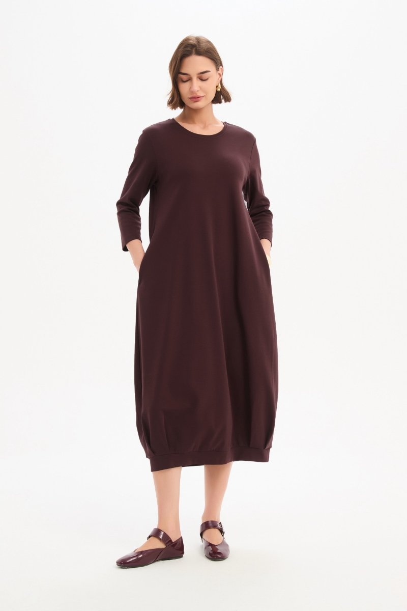 Banded Hem Jersey Dress Mulled Wine - RUTHERFORD & Co