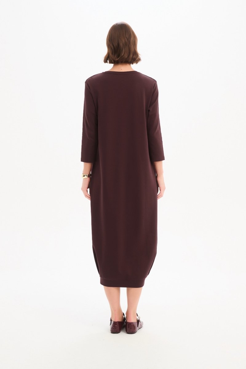 Banded Hem Jersey Dress Mulled Wine - RUTHERFORD & Co