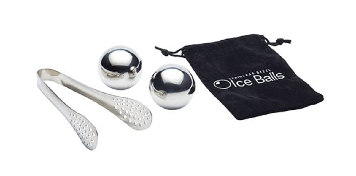 BarCraft 3 Piece Stainless Steel Ice Balls, Tongs and Storage Bag - RUTHERFORD & Co