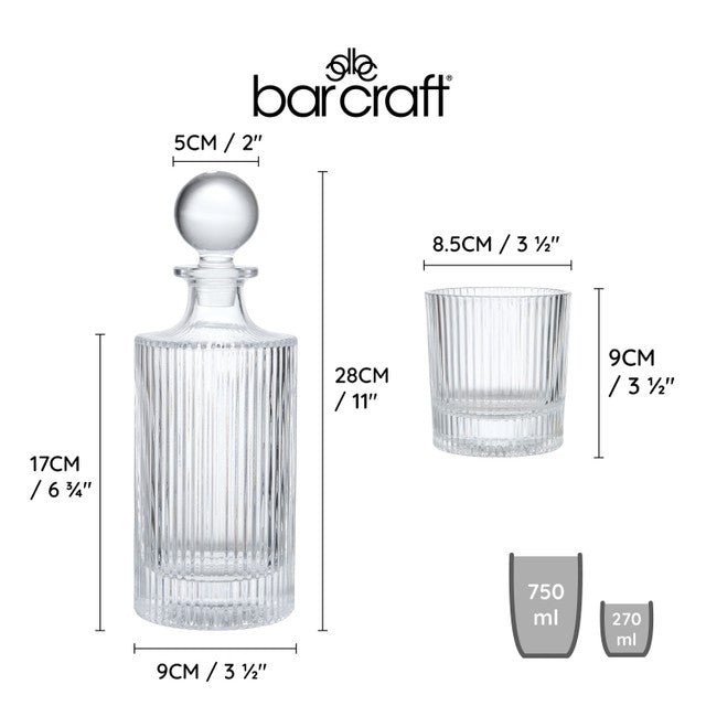 BarCraft Glass Decanter 750ml with Set of 2 Tumblers 270ml - RUTHERFORD & Co