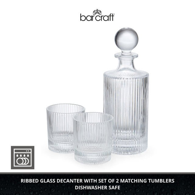BarCraft Glass Decanter 750ml with Set of 2 Tumblers 270ml - RUTHERFORD & Co