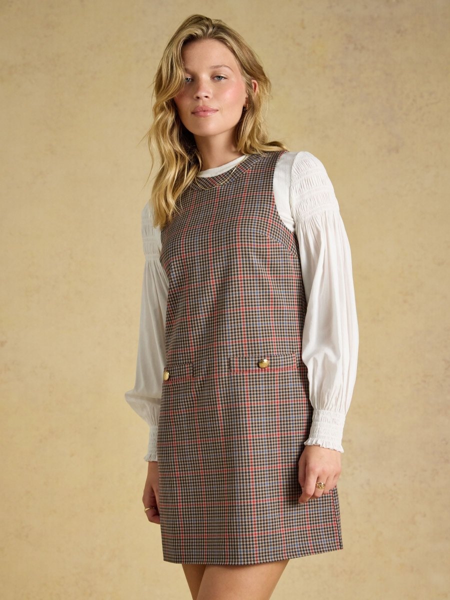 Beatrice Brown Check Ada Shift Mini Dress - RUTHERFORD & Co
