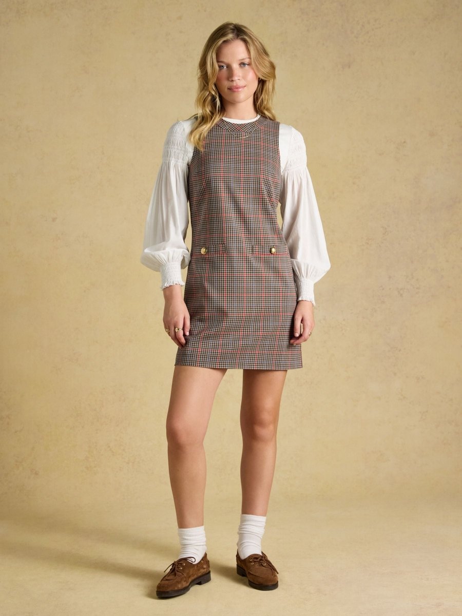 Beatrice Brown Check Ada Shift Mini Dress - RUTHERFORD & Co