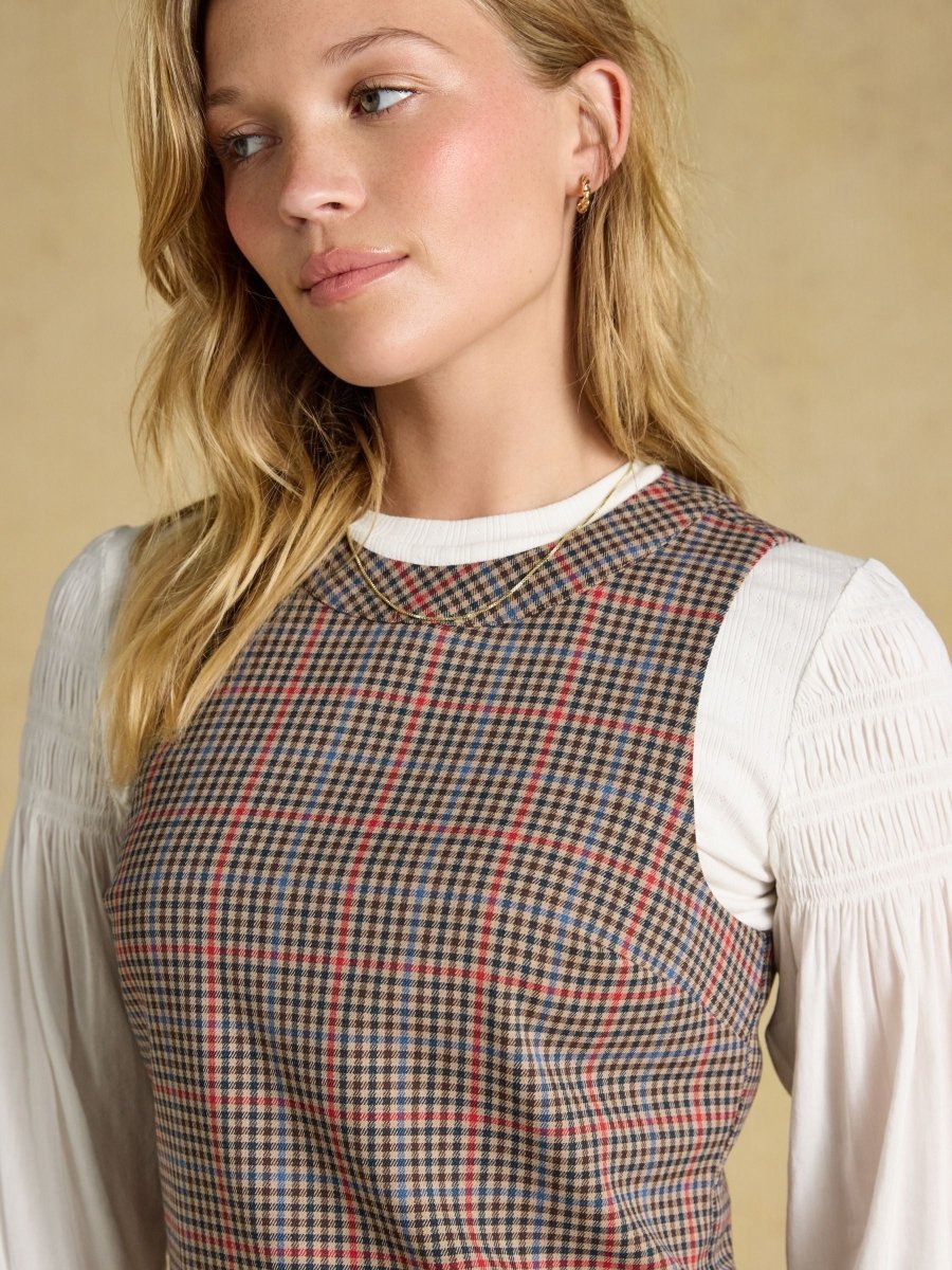 Beatrice Brown Check Ada Shift Mini Dress - RUTHERFORD & Co