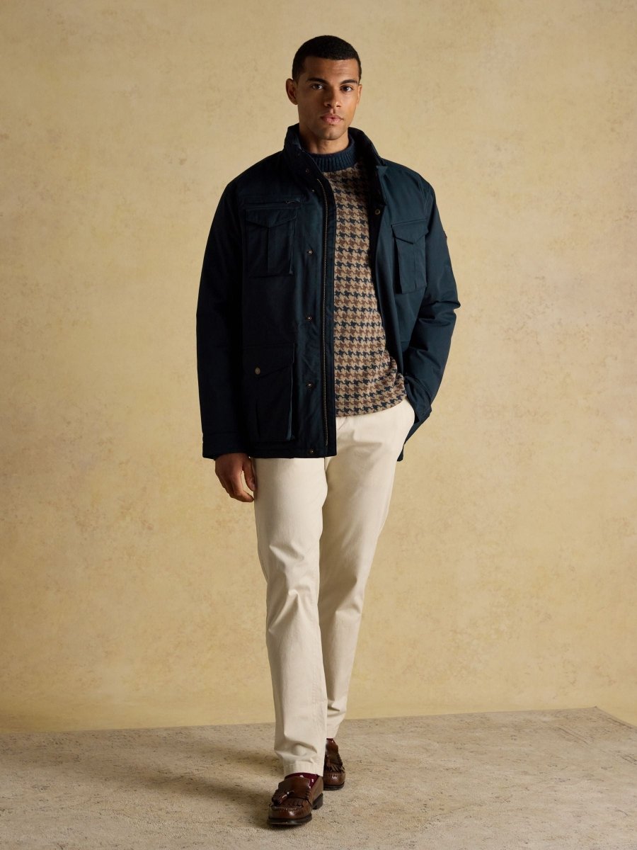 Beckett Navy Waterproof Field Coat With Packable Hood - RUTHERFORD & Co