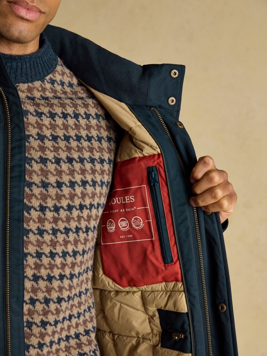 Beckett Navy Waterproof Field Coat With Packable Hood - RUTHERFORD & Co