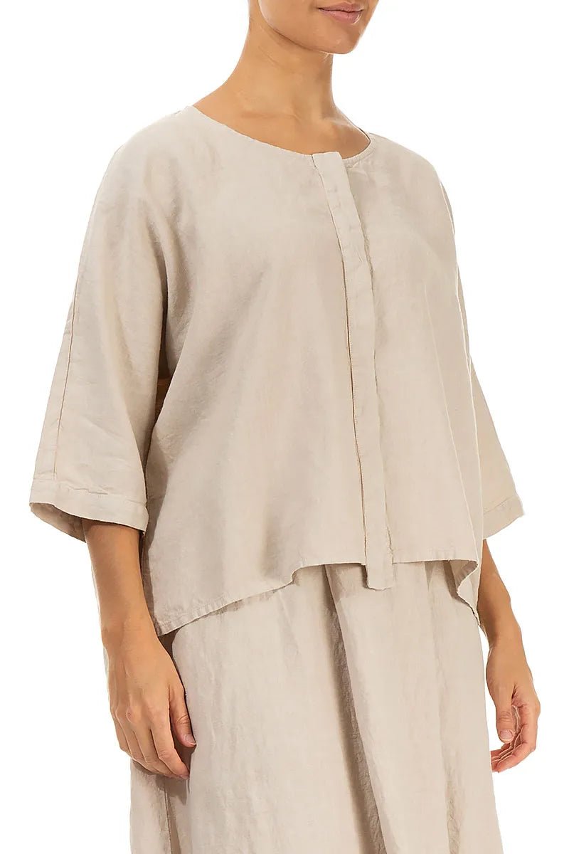 Beige Centre Placket Linen Jacket - RUTHERFORD & Co