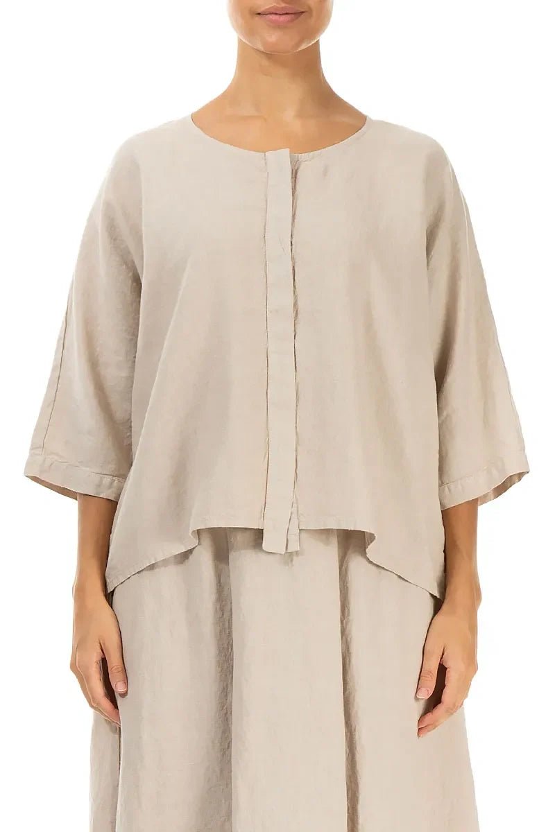 Beige Centre Placket Linen Jacket - RUTHERFORD & Co