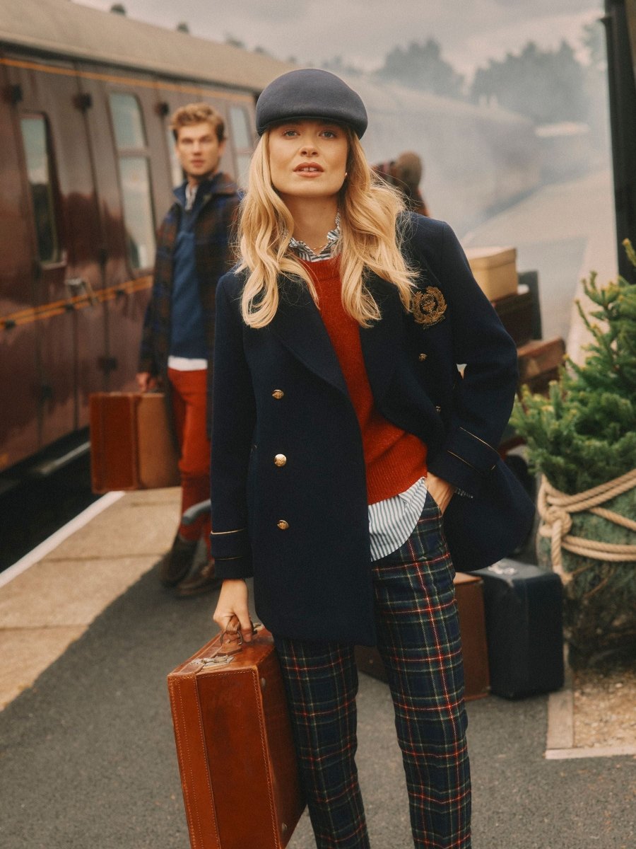 Belchamp Navy Wool Blend Peacoat with Beaded Badge - RUTHERFORD & Co