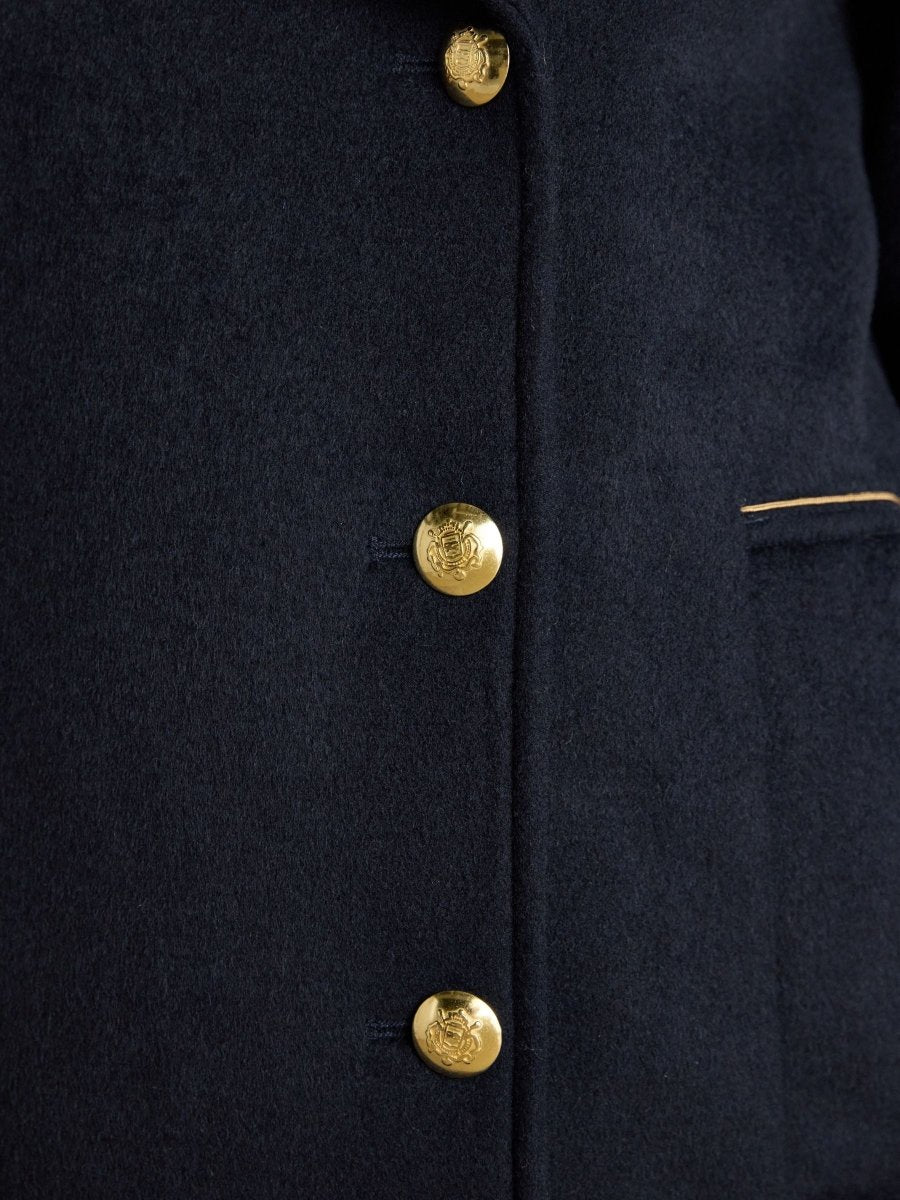 Belchamp Navy Wool Blend Peacoat with Beaded Badge - RUTHERFORD & Co