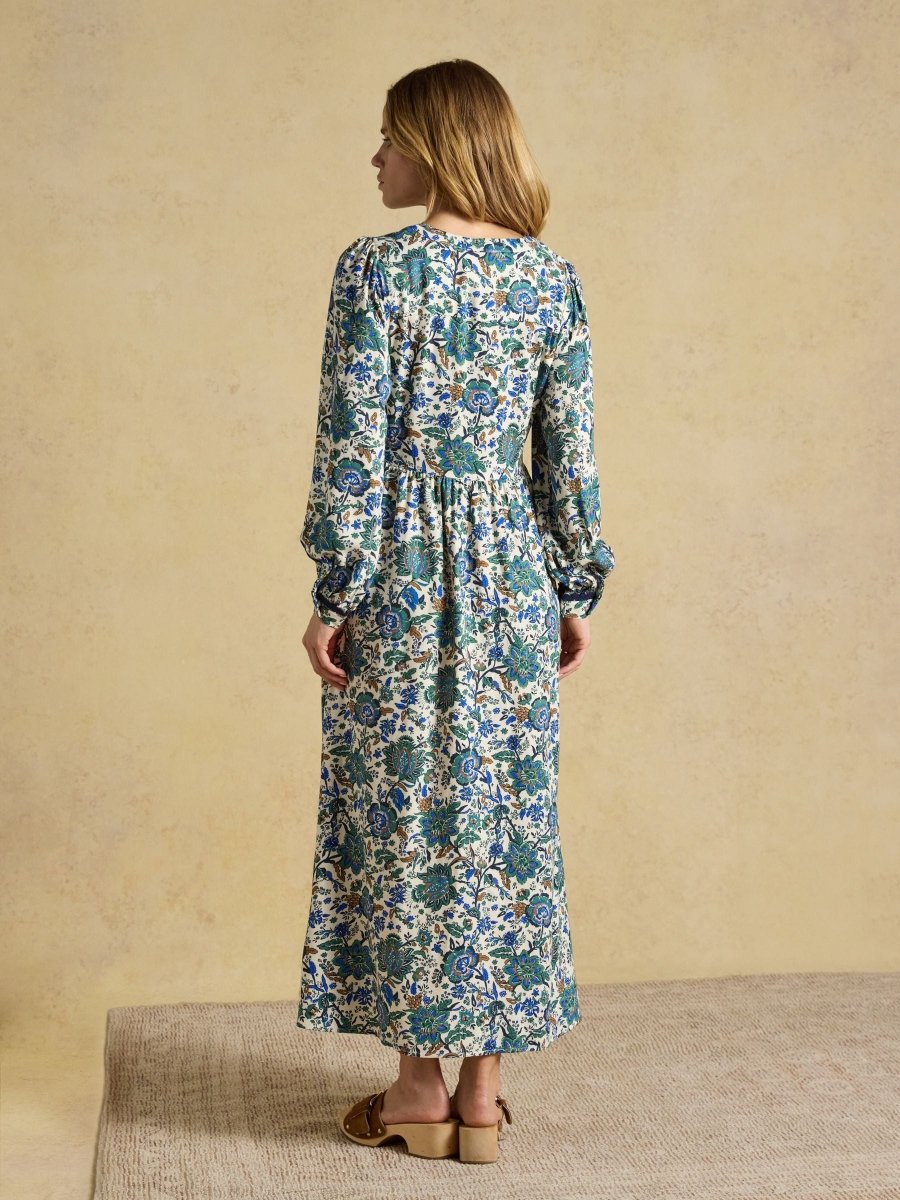 Bethany Blue Floral Lace Trim Midi Dress - RUTHERFORD & Co