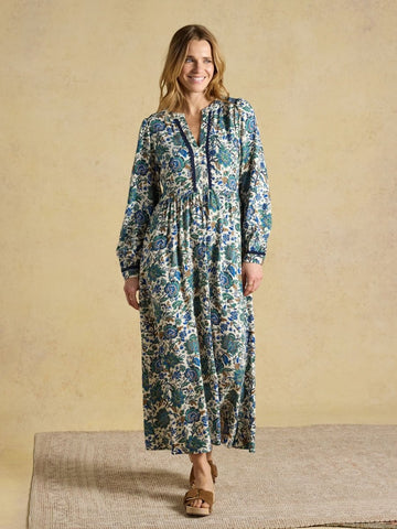 Bethany Blue Floral Lace Trim Midi Dress - RUTHERFORD & Co