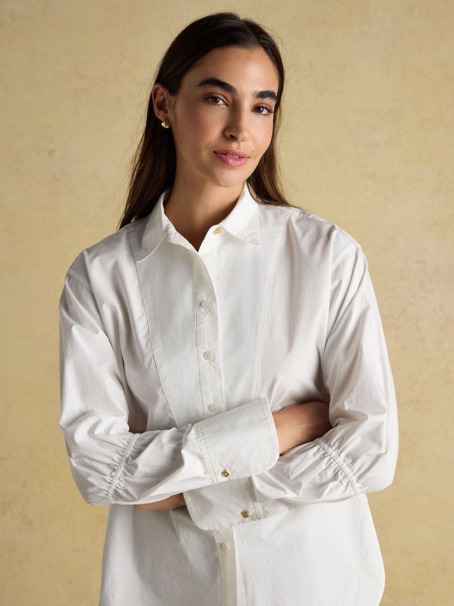 Bianca White Bib Detail Shirt - RUTHERFORD & Co