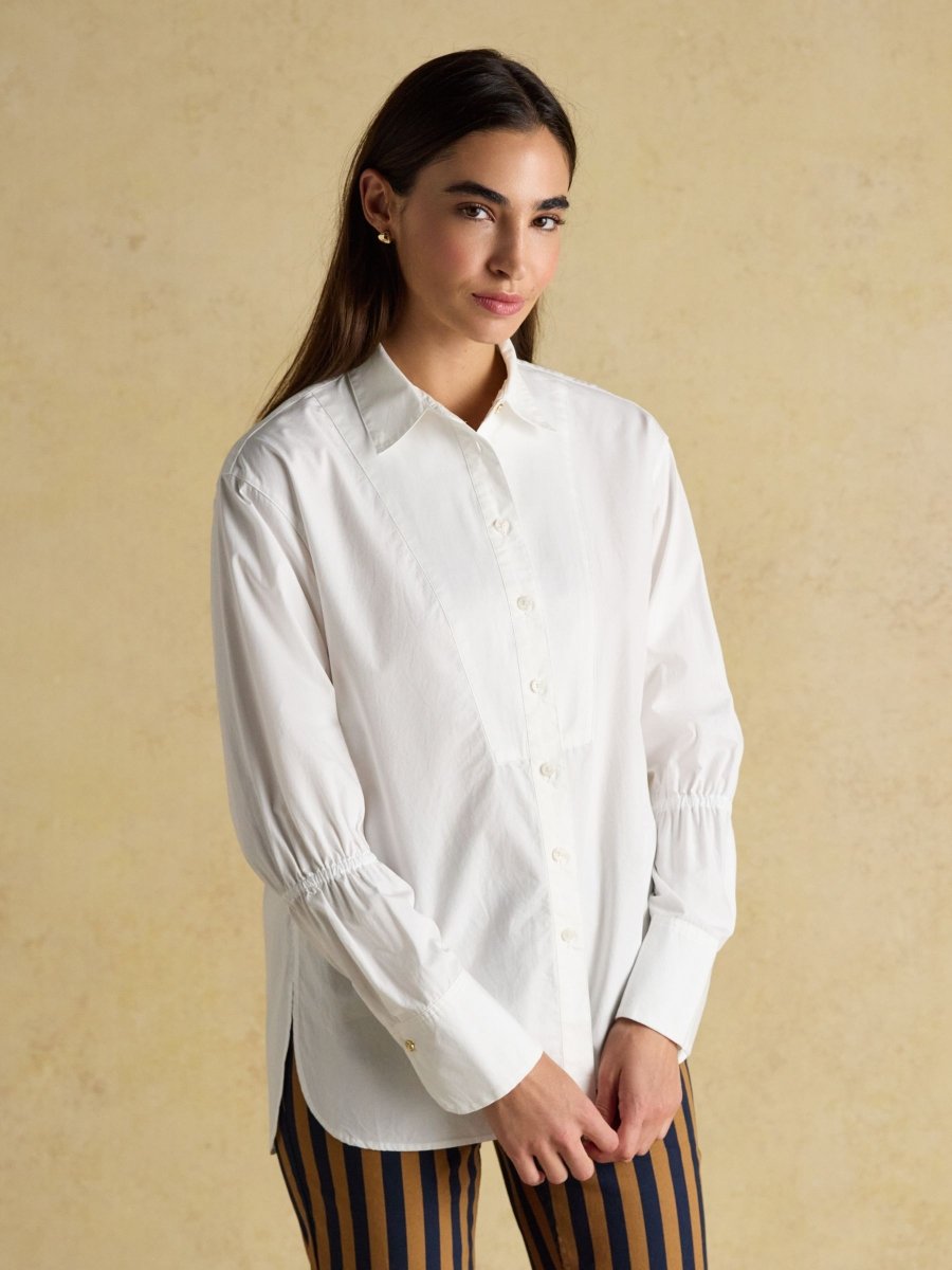 Bianca White Bib Detail Shirt - RUTHERFORD & Co