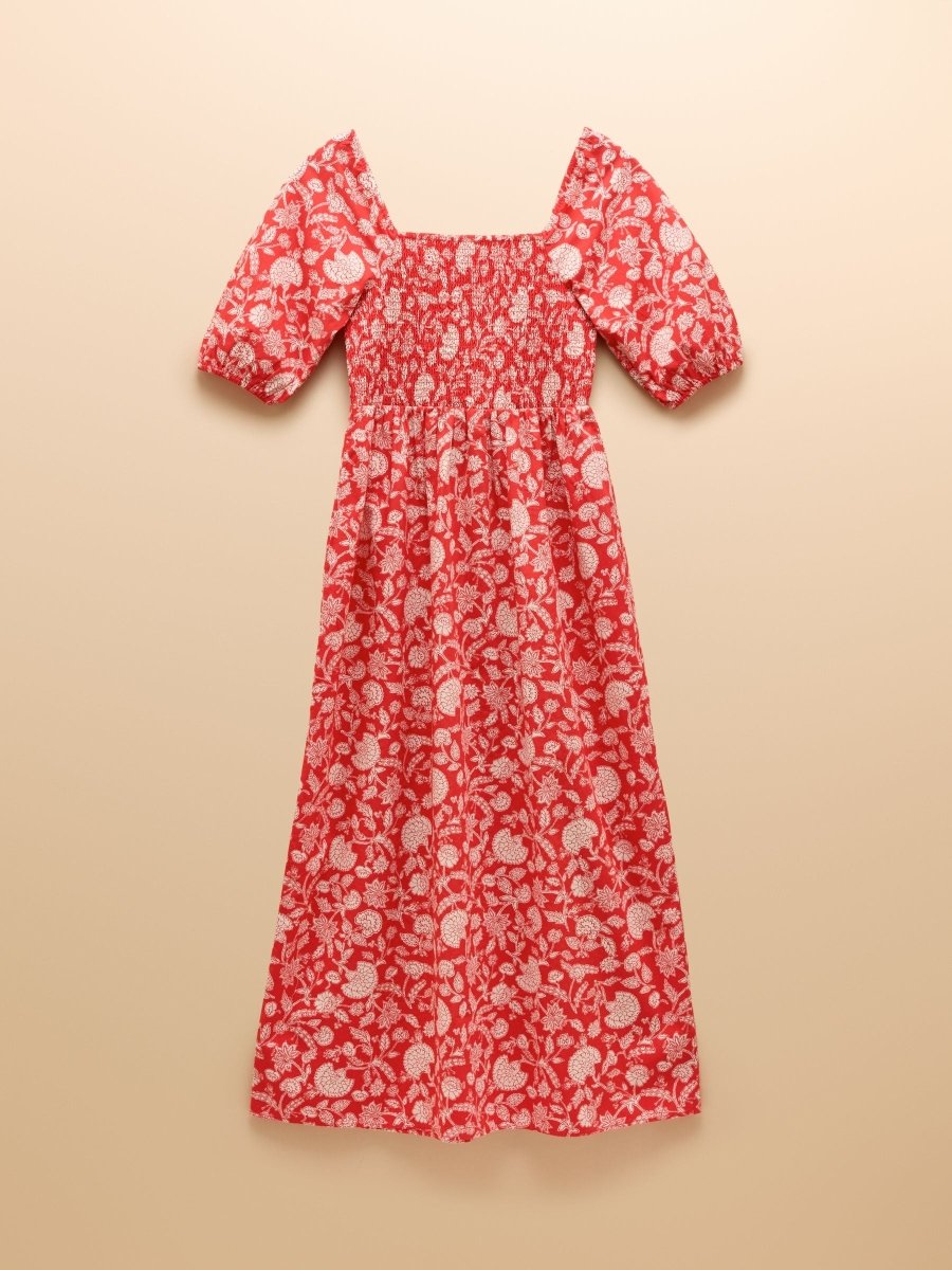 Billie Red Cotton Midi Dress - RUTHERFORD & Co
