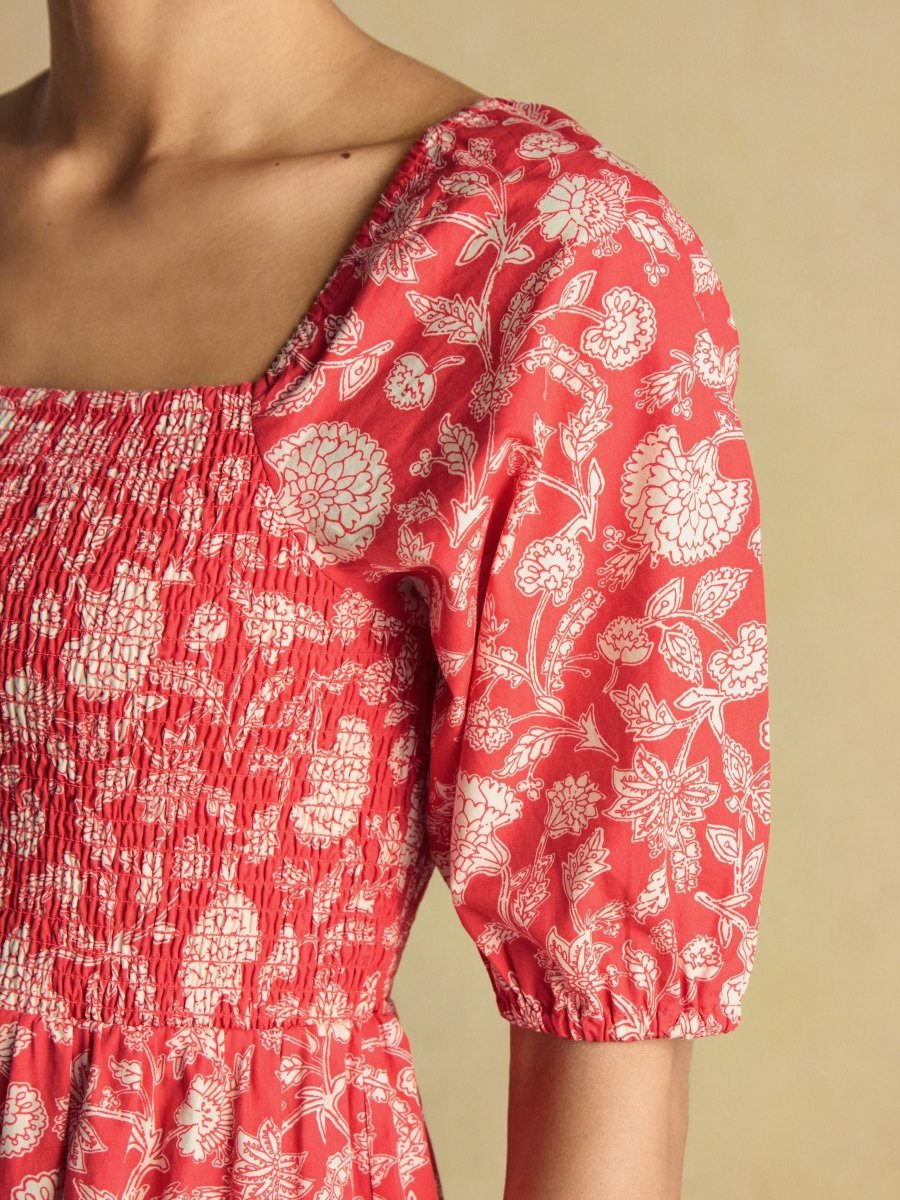 Billie Red Cotton Midi Dress - RUTHERFORD & Co