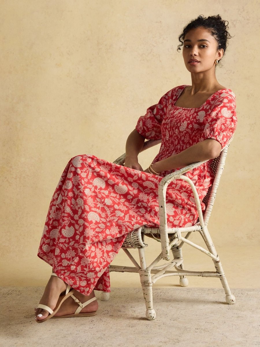 Billie Red Cotton Midi Dress - RUTHERFORD & Co