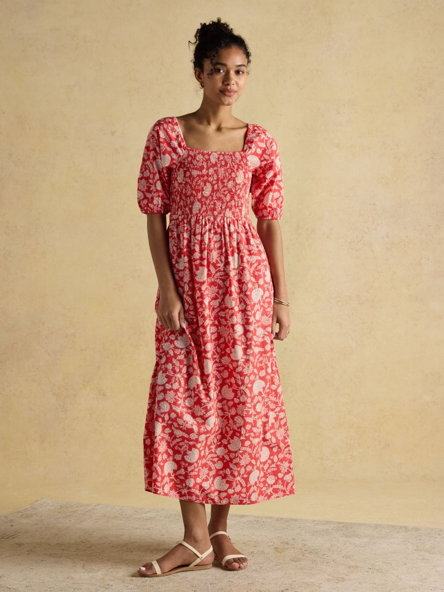 Billie Red Cotton Midi Dress - RUTHERFORD & Co
