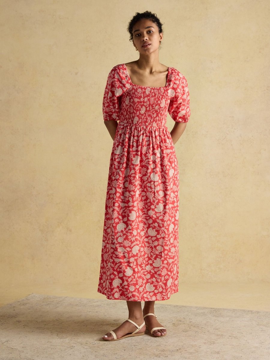 Billie Red Cotton Midi Dress - RUTHERFORD & Co