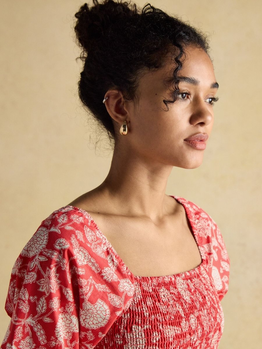 Billie Red Cotton Midi Dress - RUTHERFORD & Co