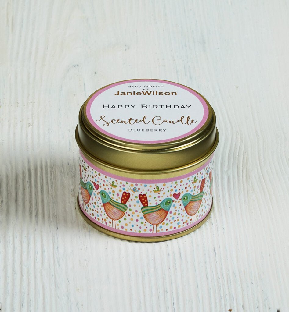 Birds with Hearts/Happy Birthday – Blueberry Mini Candle - RUTHERFORD & Co