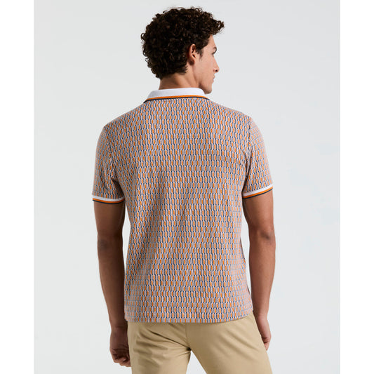 Tipped Jacquard Geo Short Sleeve Polo Shirt In Orange Peel