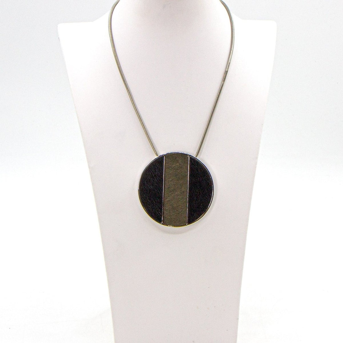 Black and grey horse hair disc pendant necklace - RUTHERFORD & Co