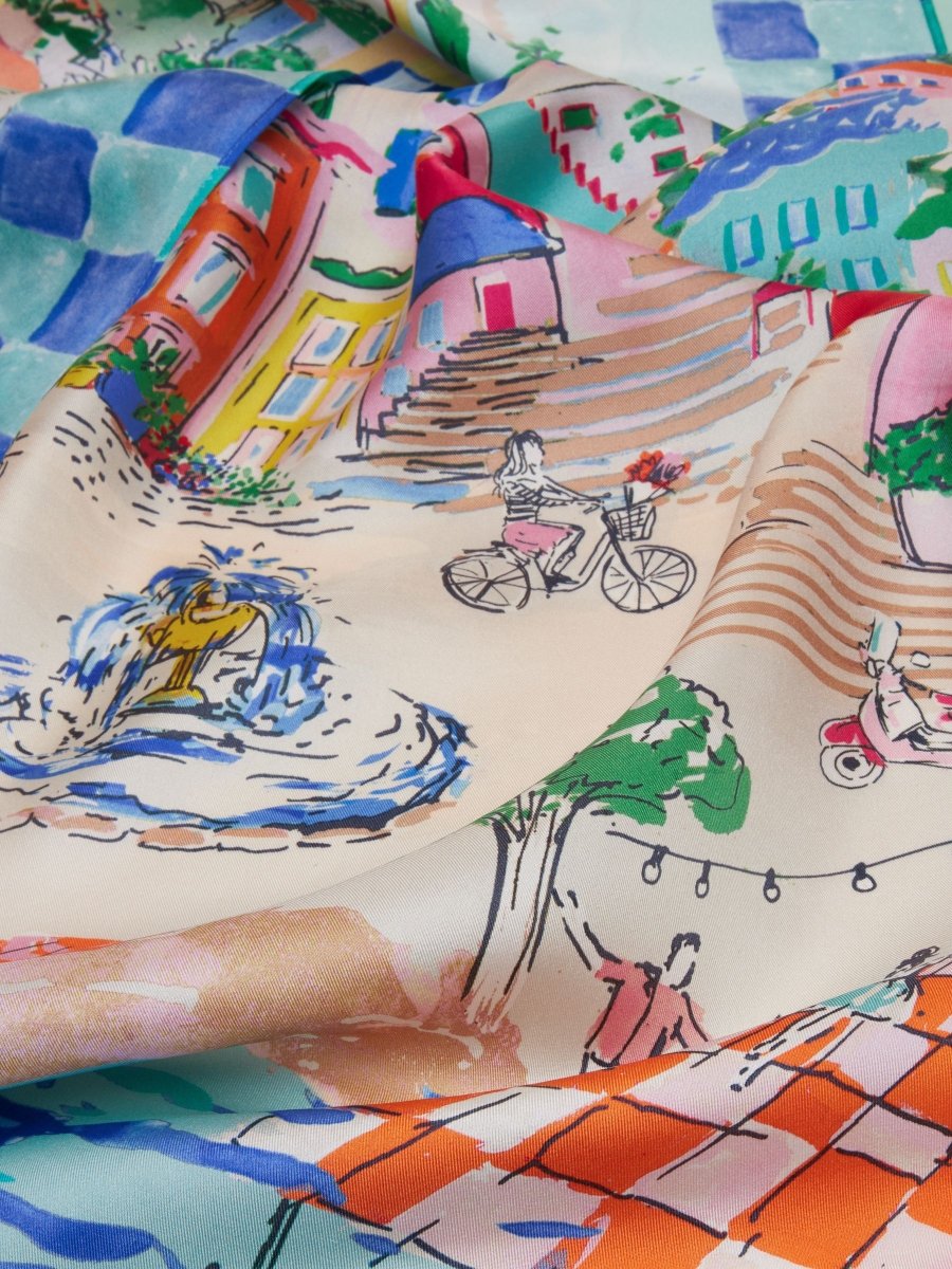 Bloomfield Amalfi Scene Square 100% Silk Scarf - RUTHERFORD & Co