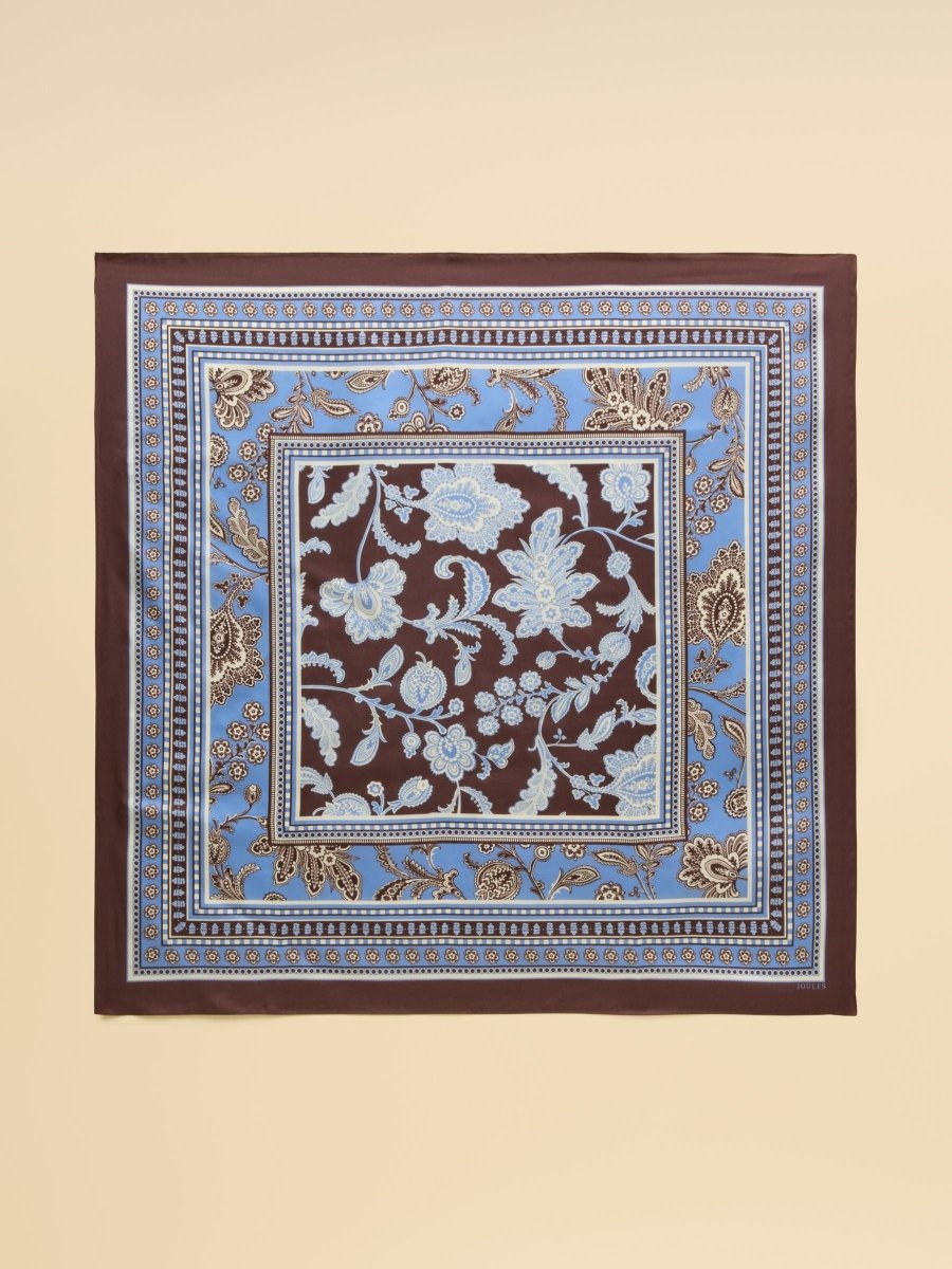 Bloomfield Blue Brown Floral Silk Square Scarf - RUTHERFORD & Co
