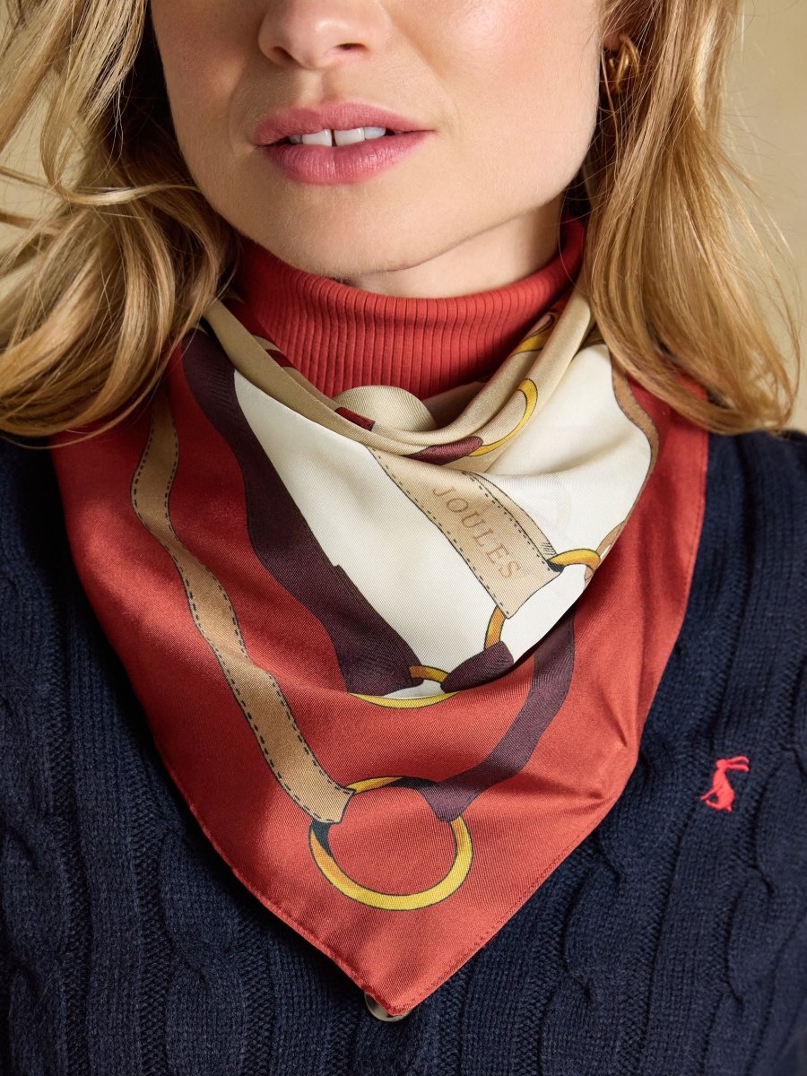Bloomfield Burnt Orange Bridle Silk Square Scarf - RUTHERFORD & Co