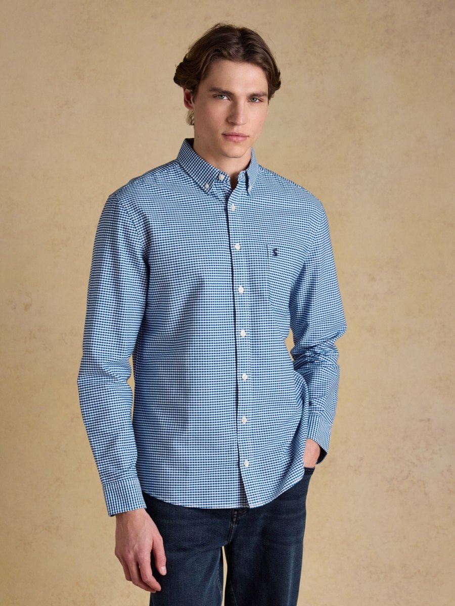 Blue Checked Classic Fit Cotton Oxford Shirt - RUTHERFORD & Co