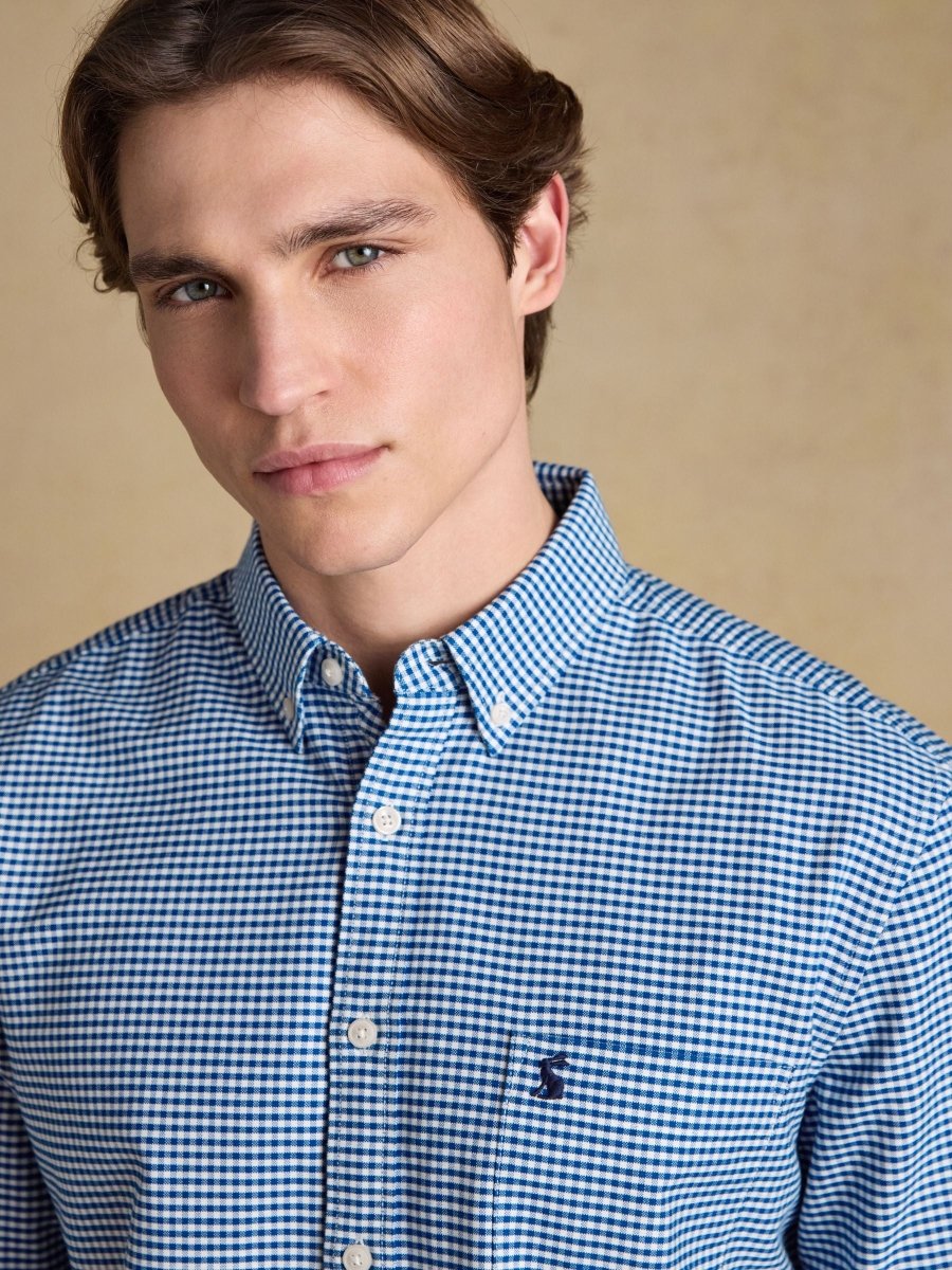 Blue Checked Classic Fit Cotton Oxford Shirt - RUTHERFORD & Co