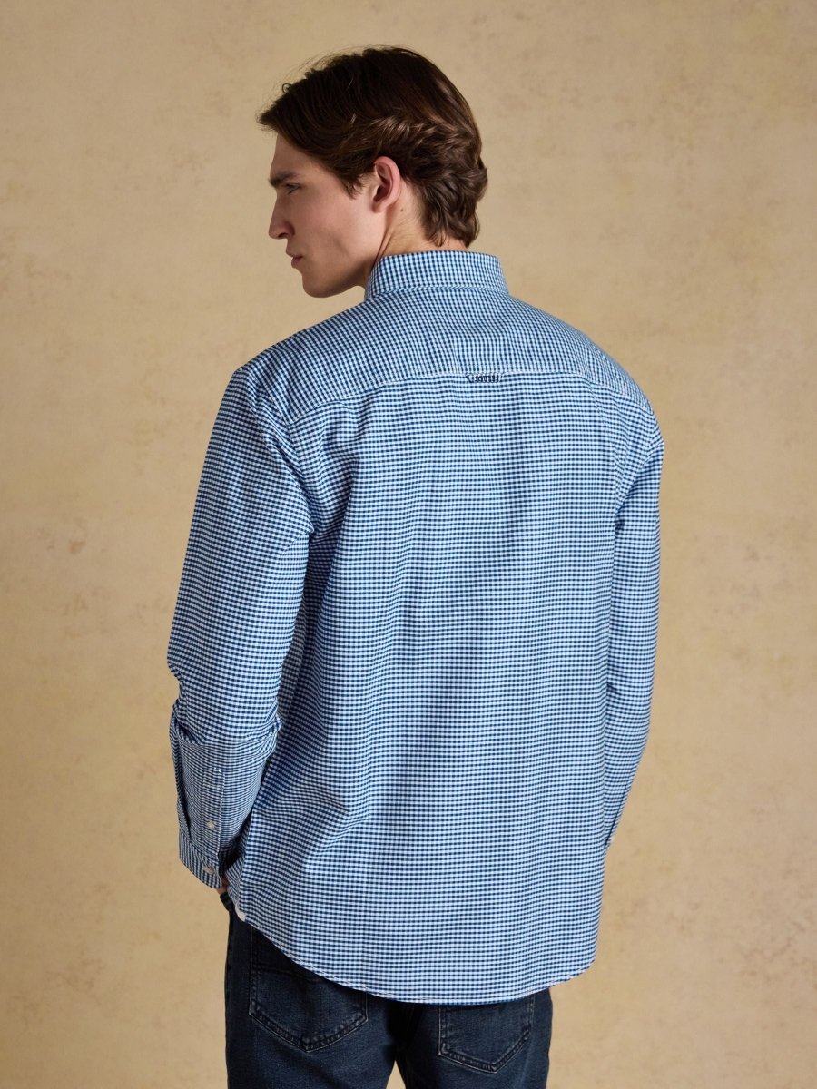 Blue Checked Classic Fit Cotton Oxford Shirt - RUTHERFORD & Co
