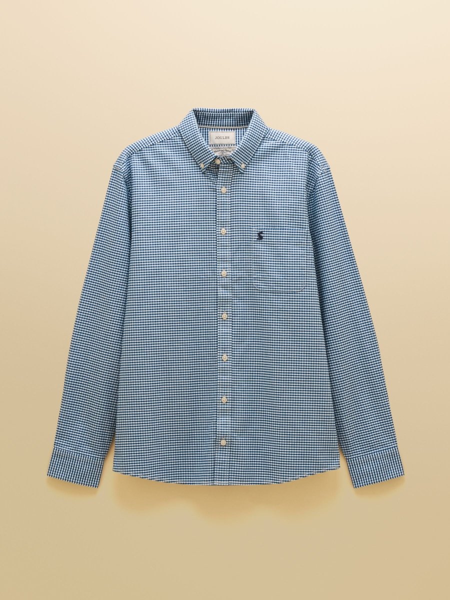 Blue Checked Classic Fit Cotton Oxford Shirt - RUTHERFORD & Co