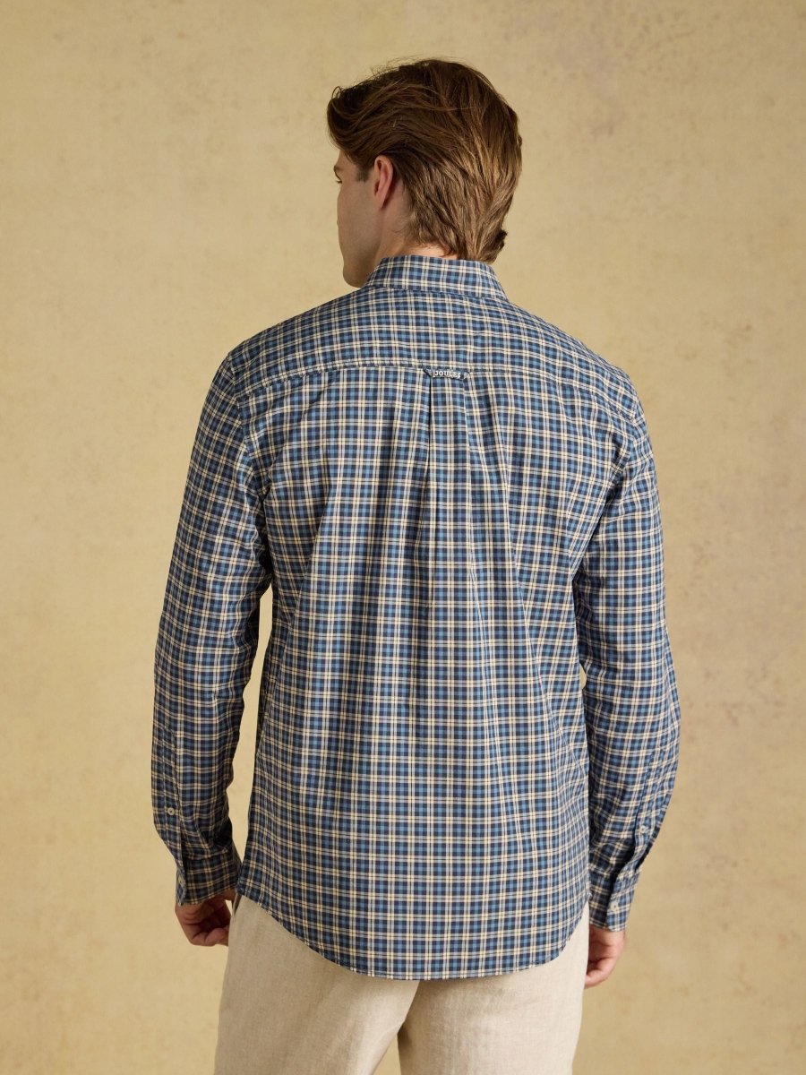 Blue Cotton Poplin Long Sleeve Check Shirt - RUTHERFORD & Co
