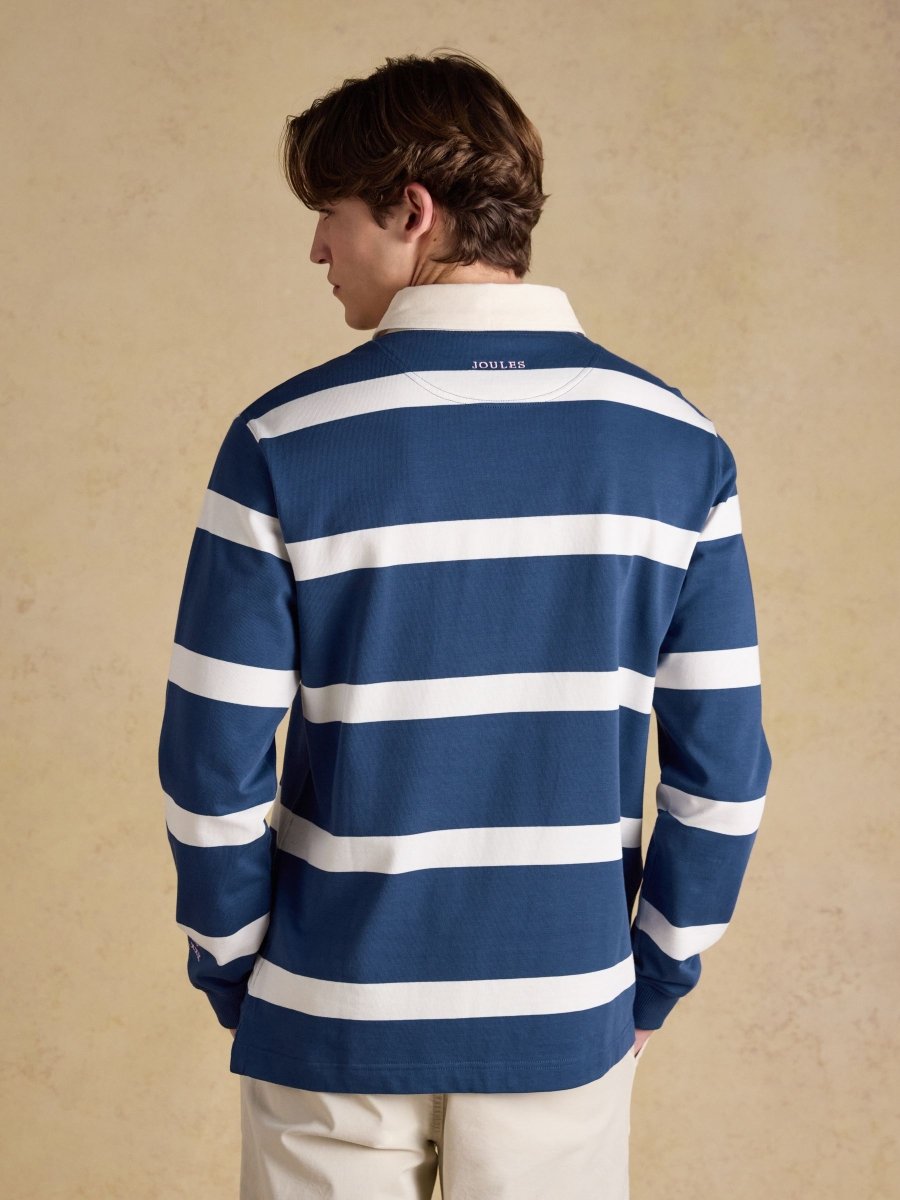 Blue & Cream Striped Long Sleeve Rugby Shirt - RUTHERFORD & Co