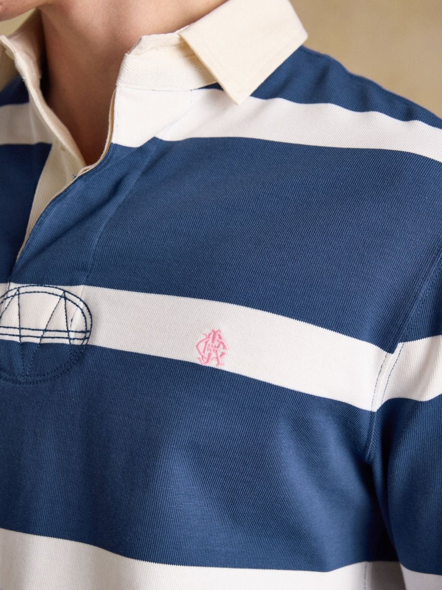 Blue & Cream Striped Long Sleeve Rugby Shirt - RUTHERFORD & Co