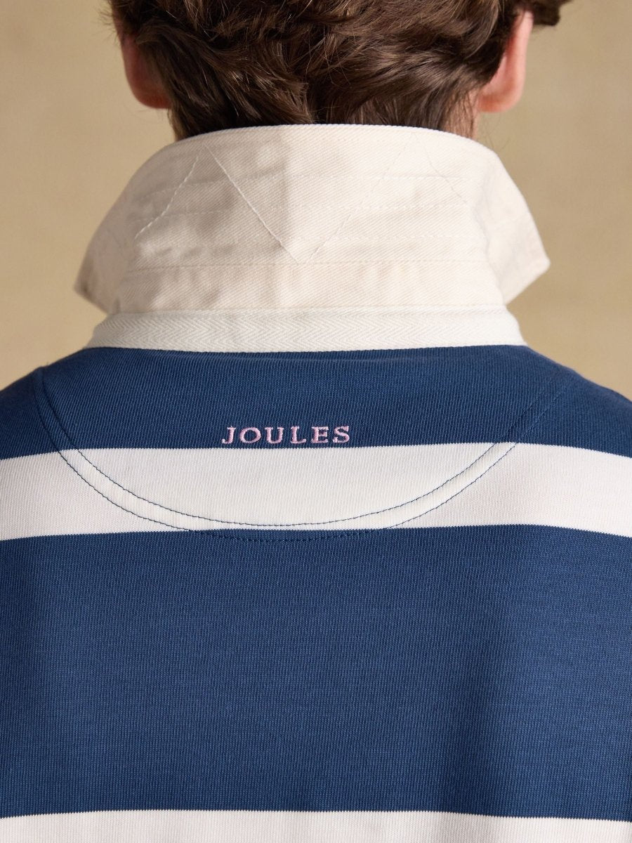 Blue & Cream Striped Long Sleeve Rugby Shirt - RUTHERFORD & Co
