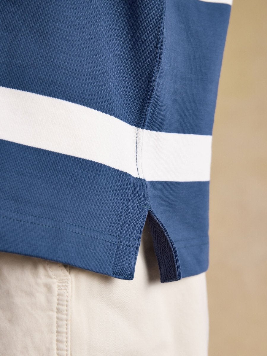 Blue & Cream Striped Long Sleeve Rugby Shirt - RUTHERFORD & Co